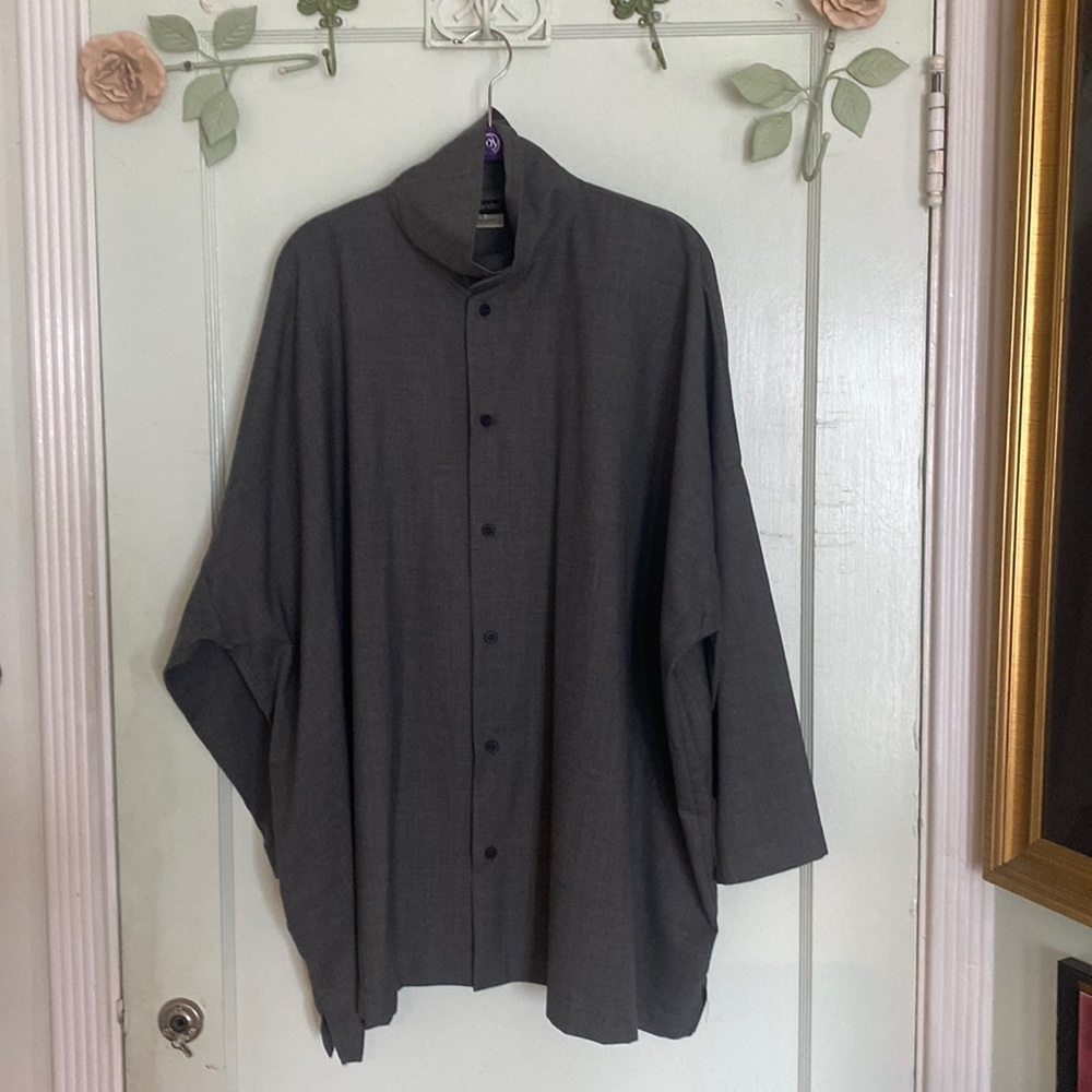 Eskander Wool  Grey Boxy Oversized Button Down Tunic Too